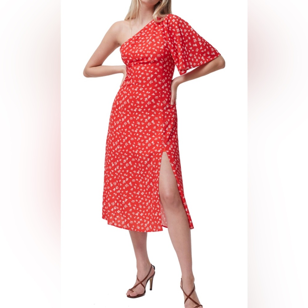 NWOT French Connection Red and White Off-Shoulder Midi Dress